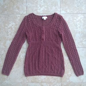 LOFT Lace-Knit Cinched-Waist Longsleeve Sweater Top